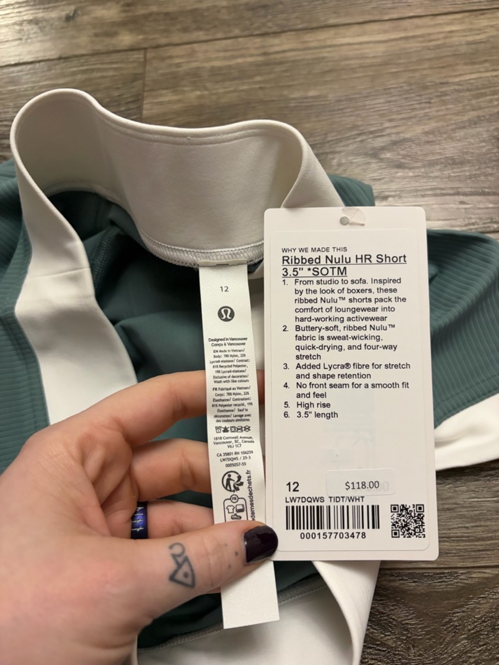 NWT Ribbed Nulu High-Rise Short *3.5” (Tidewater Teal/White) Size 12 - Picture 2 of 6